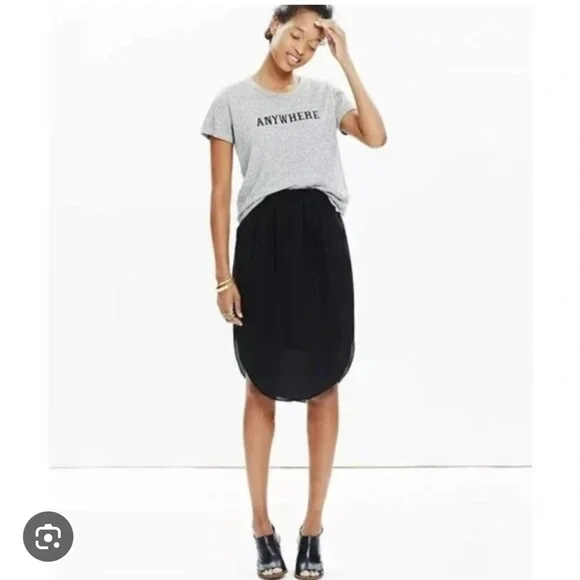 Madewell Black 100% Silk Mid-length Straight Island Skirt Elastic Waist. Size S - Picture 1 of 9